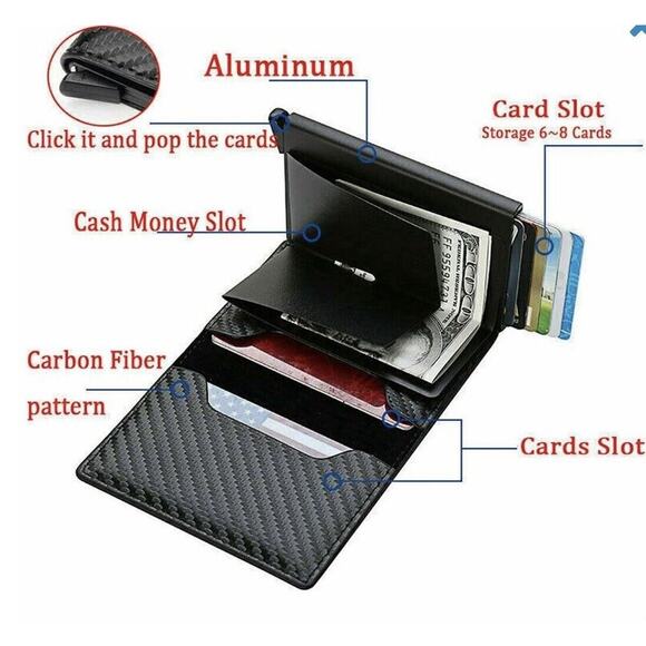 Wallet Leather RFID Blocking Slim Pop Up Card Case Minimalist New In Box Black - Picture 6 of 11
